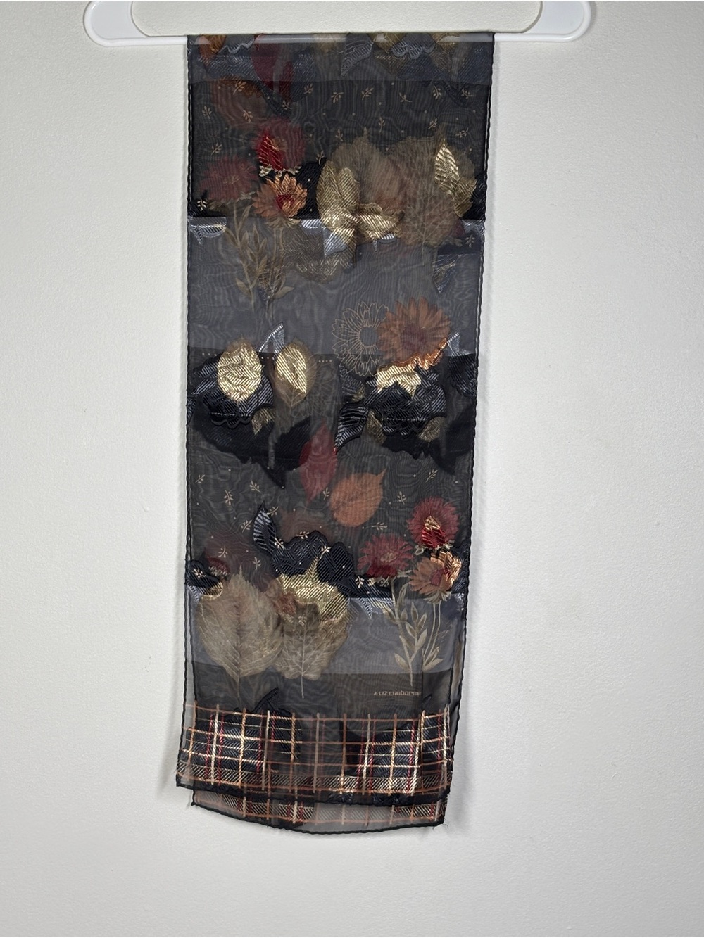 Liz Claiborne Sheer Floral Scarf in Black, Gold & Rust